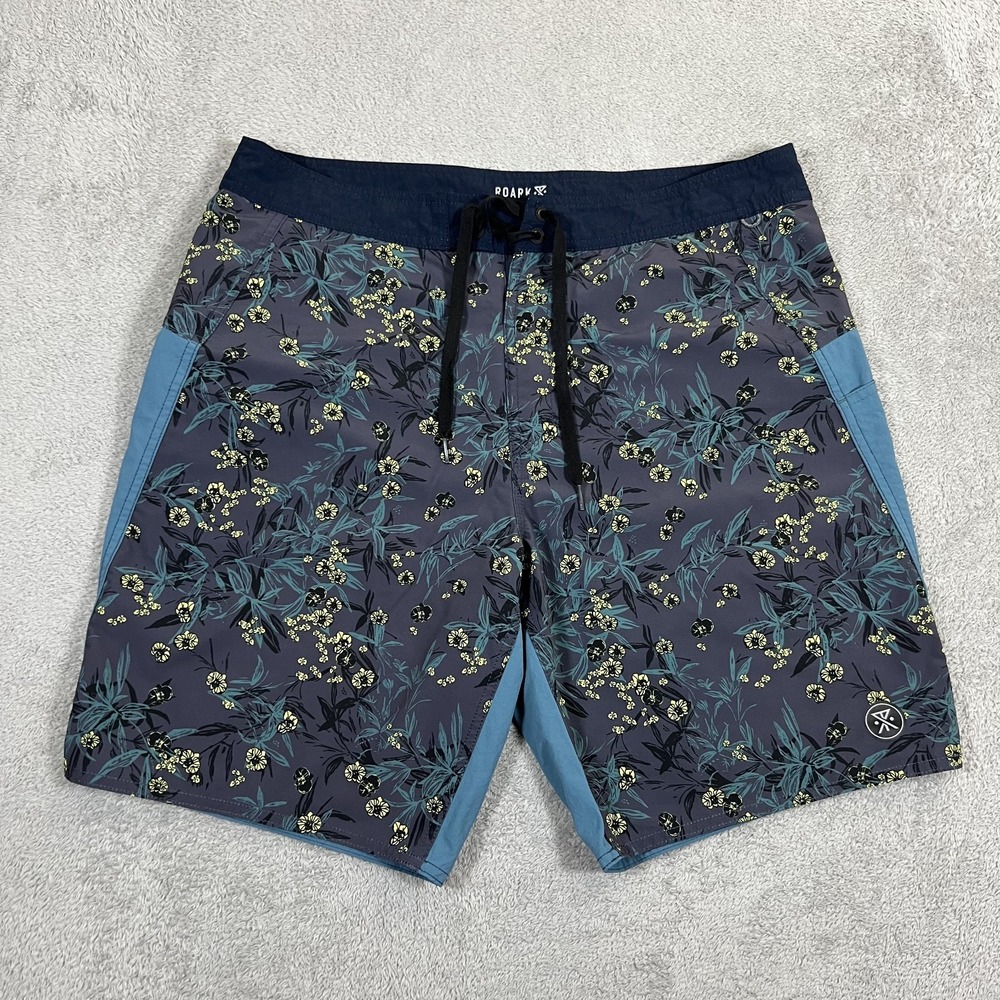 Roark Board Shorts Mens 34 Blue Floral Print Swim Pocket Beach Surfing Strech